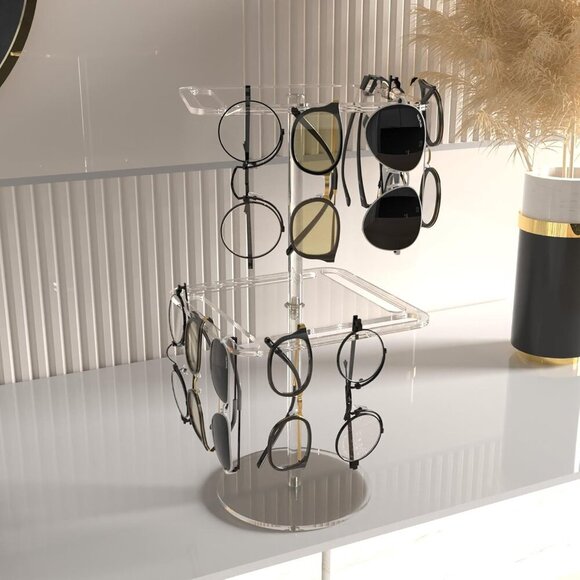 360° Rotating Acrylic Sunglasses & Eyeglasses Display Rack - Double-Tier Clear T - Picture 2 of 6